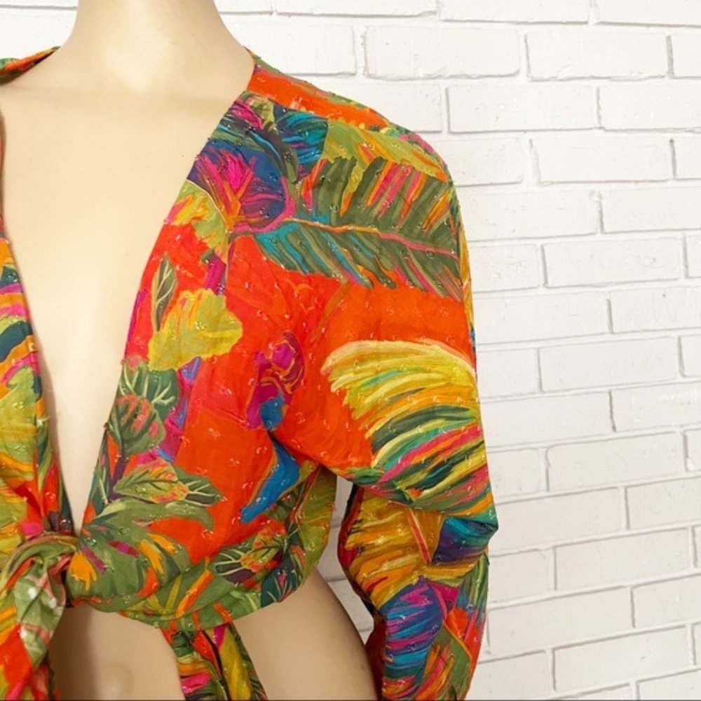 Farm Rio Women’s Red Urban Jungle V Neck Top - Size Small - Picture 10 of 13